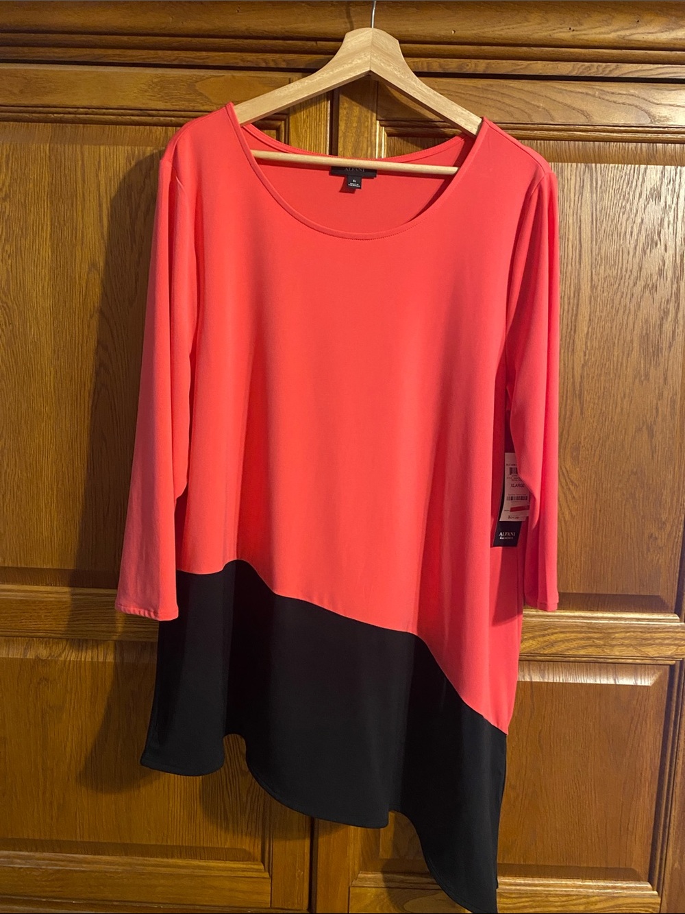 Alfani Coral and Black Asymmetric Colorblock Tunic